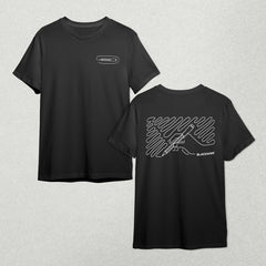 A Blackwing "Scribble" black t-shirt with a white line design. A Blackwing "Scribble" black t-shirt with a white line design.