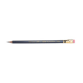 Blackwing Eras 2026 pencil features a dark grey barrel, iconic dark gold ferrule with a black stripe, pink eraser, and our extra-firm graphite, and dark gold imprint that says "WOODCLINCHED JAPAN --- EXTRA-FIRM GRAPHITE BLACKWING ERAS".