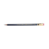 Blackwing Eras 2026 pencil features a dark grey barrel, iconic dark gold ferrule with a black stripe, pink eraser, and our extra-firm graphite, and dark gold imprint that says "WOODCLINCHED JAPAN --- EXTRA-FIRM GRAPHITE BLACKWING ERAS".