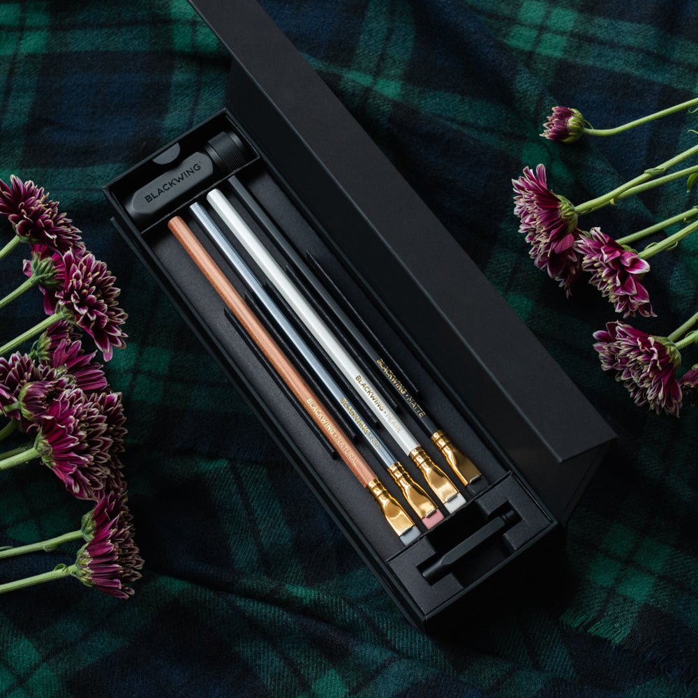 Blackwing Pencil Essentials Set, featuring the four core Blackwing pencils: Matte, Pearl, 602, Natural Blackwing Pencil Essentials Set, featuring the four core Blackwing pencils: Matte, Pearl, 602, Natural