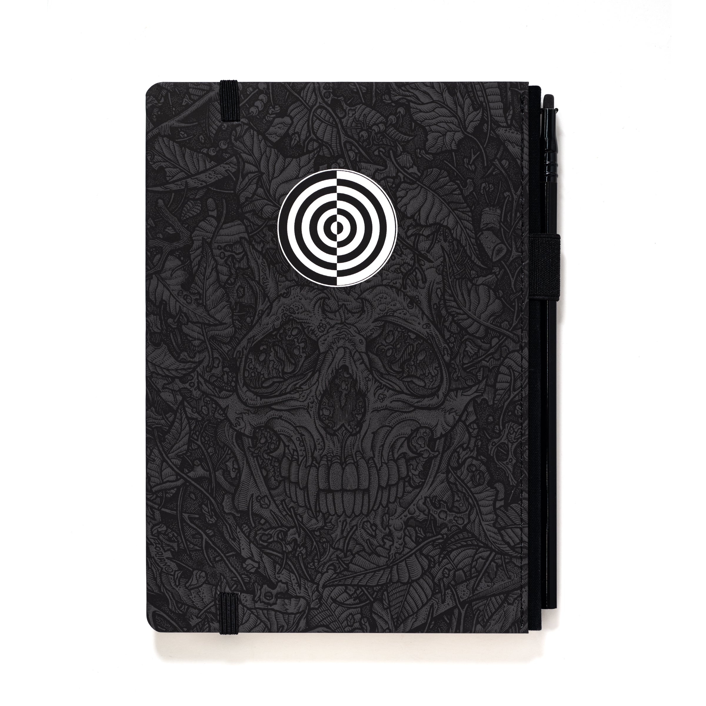 A Blackwing Artist Series Slate Notebook - Florian Bertmer with a skull design perfect for sketching with a Blackwing pencil.