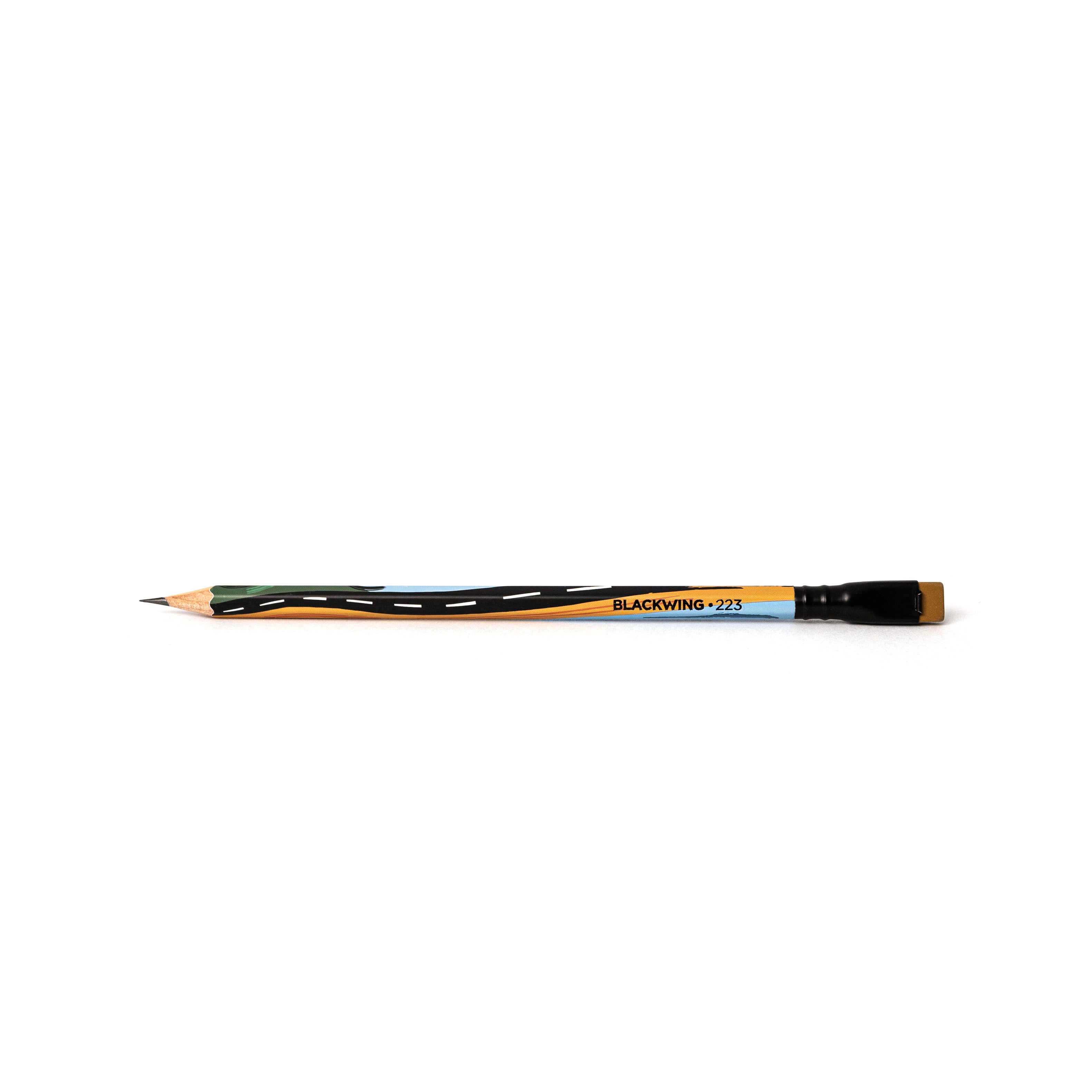 A pencil with a black design on it inspired by the Blackwing Volume 223 (Set of 12).