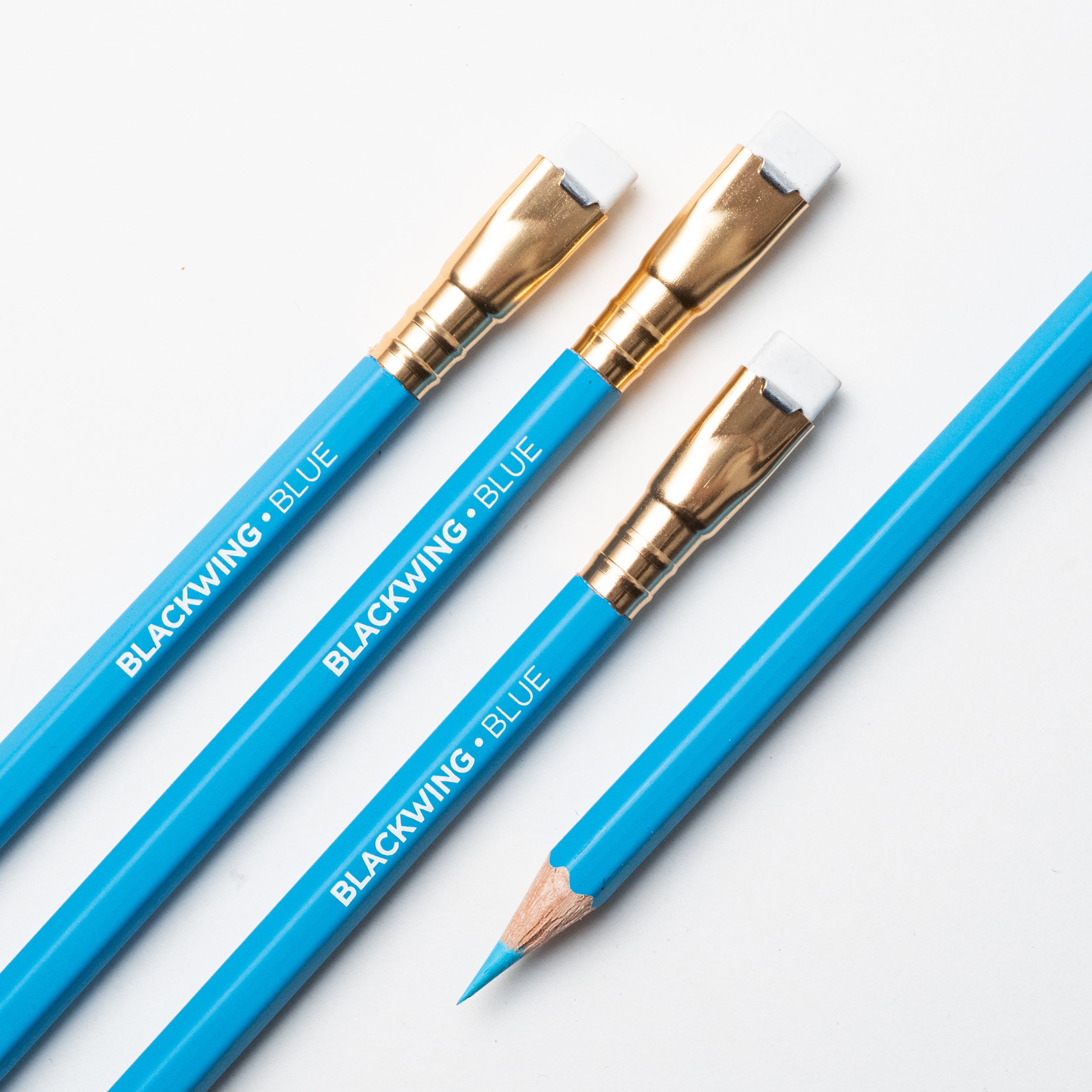 A group of blue pencils, including a Blackwing Blue pencil with a non-photo blue core.