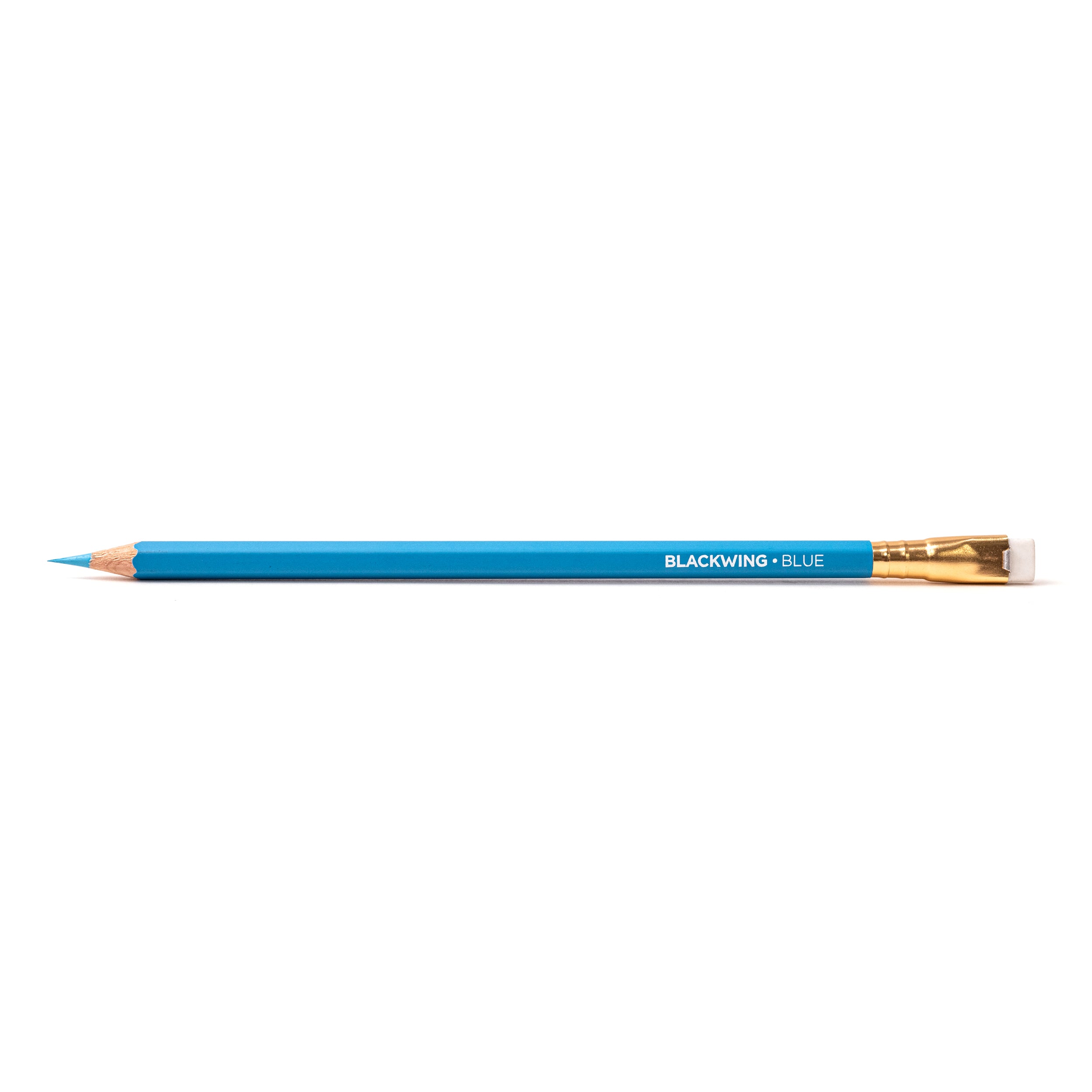 A Blackwing Blue pencil with a gold tip and non-photo blue core.
