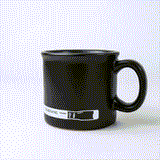 A Blackwing Coffee Mug with white writing, inspired by the Blackwing pencil.