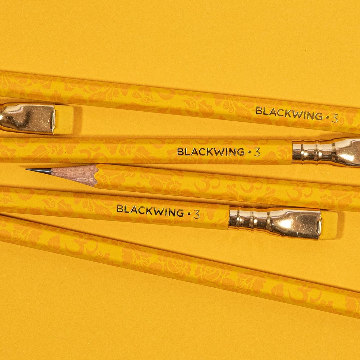 Blackwing Volume 3 turmeric pencils with Ohm pattern. Blackwing Volume 3 turmeric pencils with Ohm pattern.