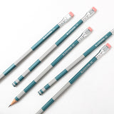 A set of Blackwing Volume 55 pencils with a blue and white striped pattern, showcasing symmetry.