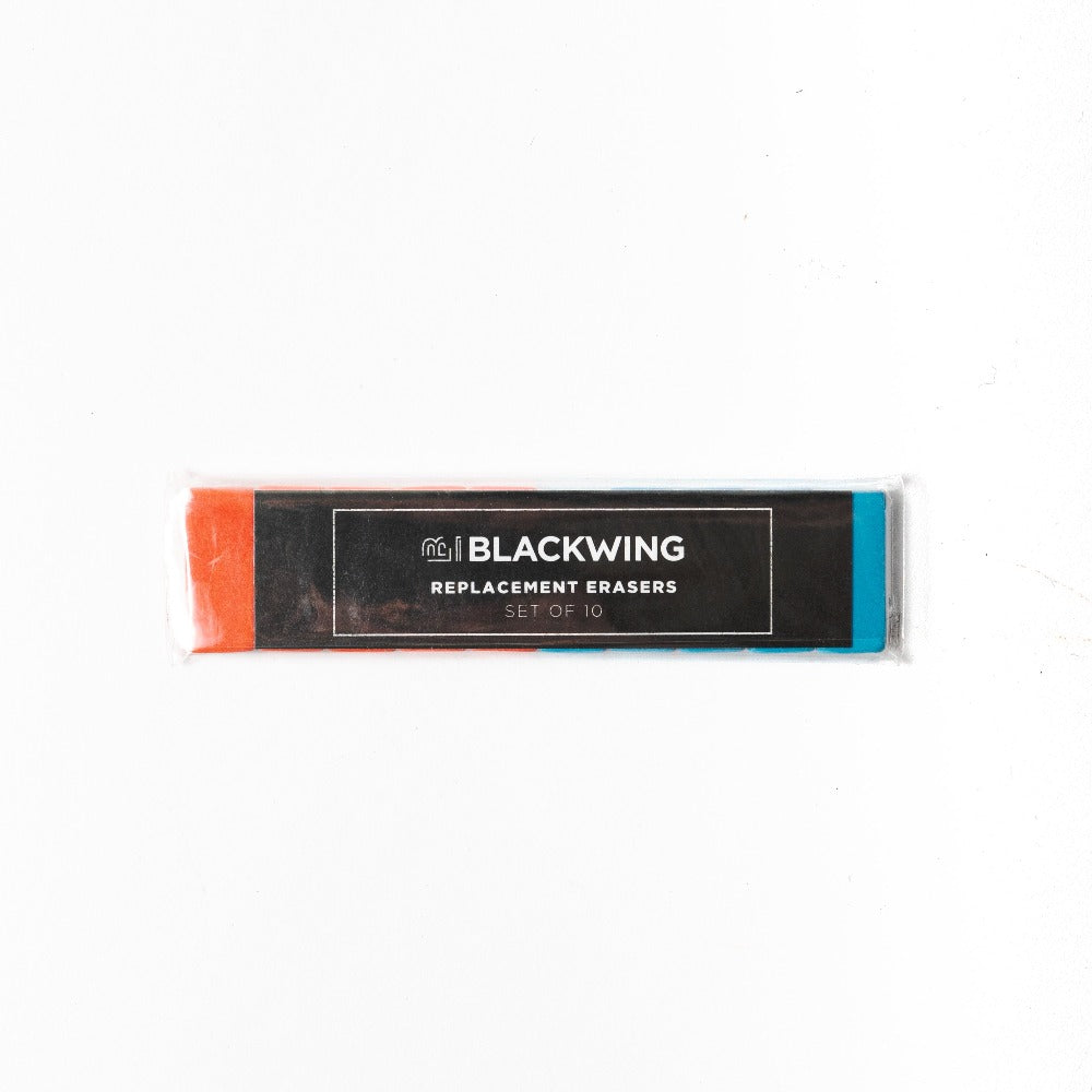 A neon sign displaying the words "Blackwing Volume 6 Neon Replacement Erasers", showcasing an entrepreneurial spirit in independent businesses.