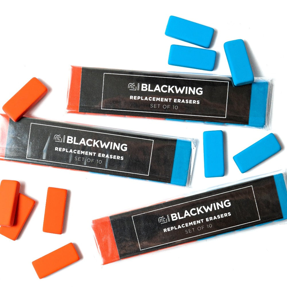Blackwing Volume 6 Neon Replacement Erasers now available in vibrant blue and orange colors, perfect for those with an entrepreneurial spirit. Support independent businesses today!