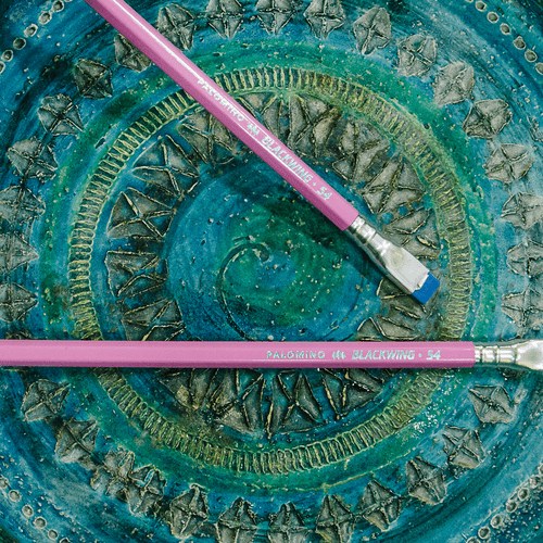 Blackwing Volume 54, "The Exquisite Corpse Pencil", pink barrel, silver imprint, silver ferrule, blue eraser