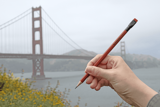 Blackwing 746 pencil in front of the golden gate bridge