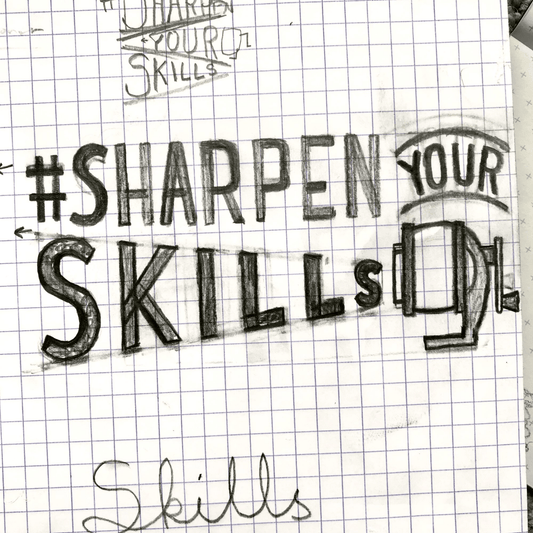 "Sharpen Your Skills" sketched with graphite on graph paper