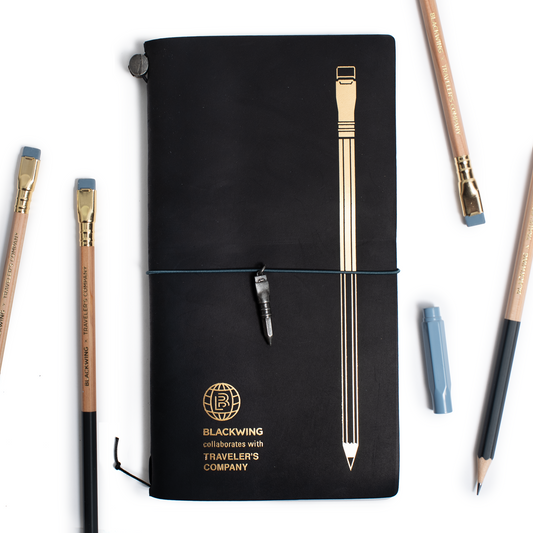 Blackwing X TRAVELER'S COMPANY notebook, pencils, point guard, and pencil charm