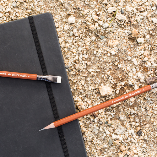 Blackwing Volume 4, "The Mars Pencil", features a rust-colored lacquer, sand-textured finish, bronze ferrule, cream imprint and creameraser