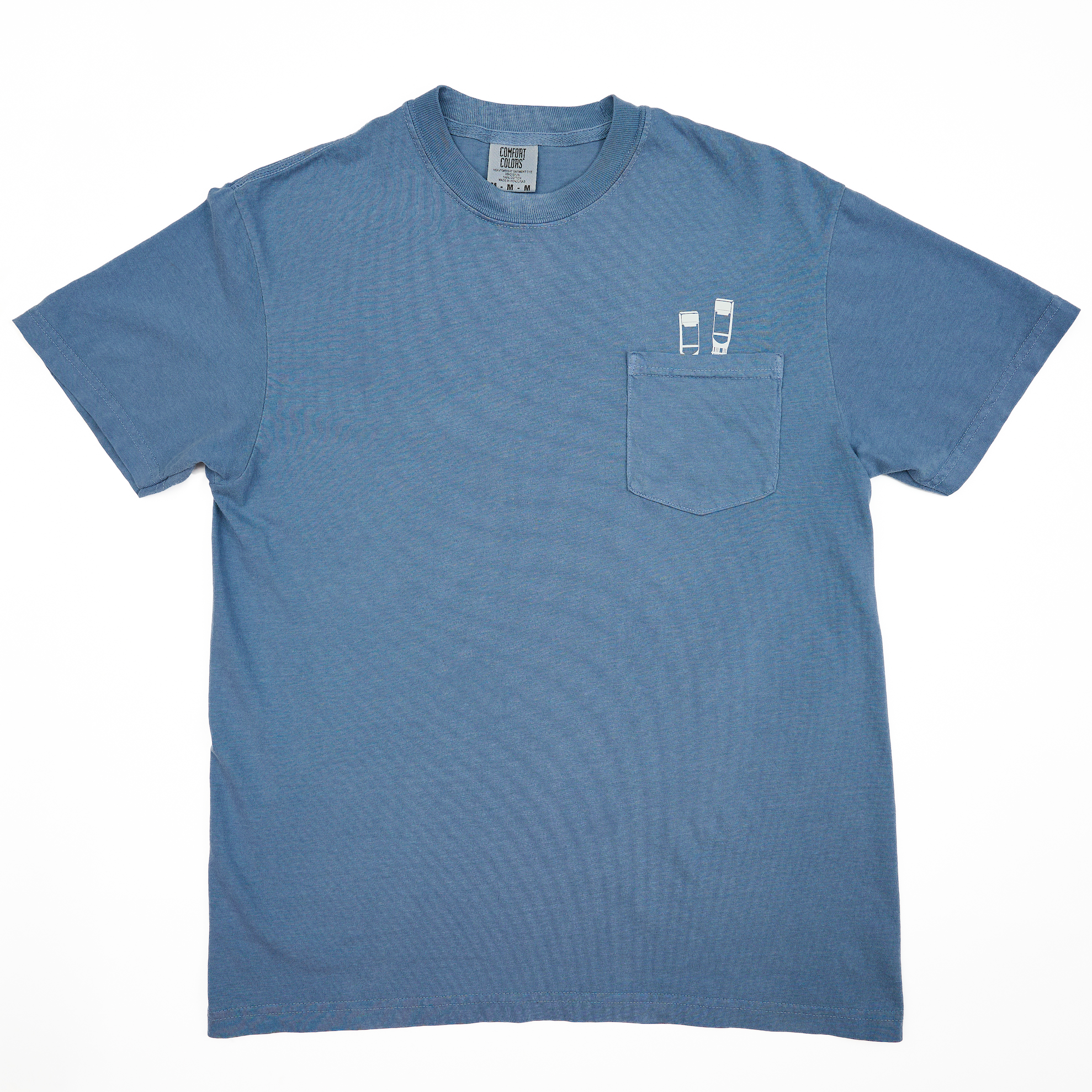 Comfort Colors blue 100% cotton pocket tee with 2 white pencil graphics poking out of the chest pocket. OEKO-TEX certified.