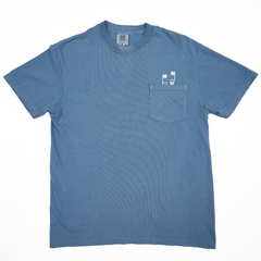 Comfort Colors blue 100% cotton pocket tee with 2 white pencil graphics poking out of the chest pocket. OEKO-TEX certified.