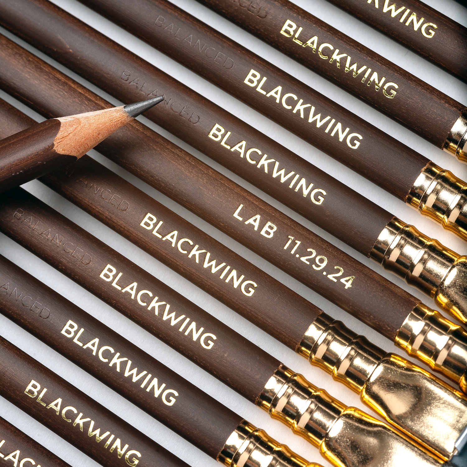 Blackwing Lab 11.29.24 - brown, 3-sided pencils with gold ferrule