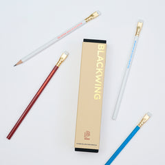Blackwing 250 USA pencils showing 4 colorways with text on the pencils that says 'THE BETTER ANGELS OF OUR NATURE' next to the pencil box