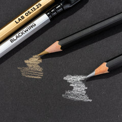 Blackwing Lab 05.13.25 Pencils in metallic gold and silver, demonstrated on black paper