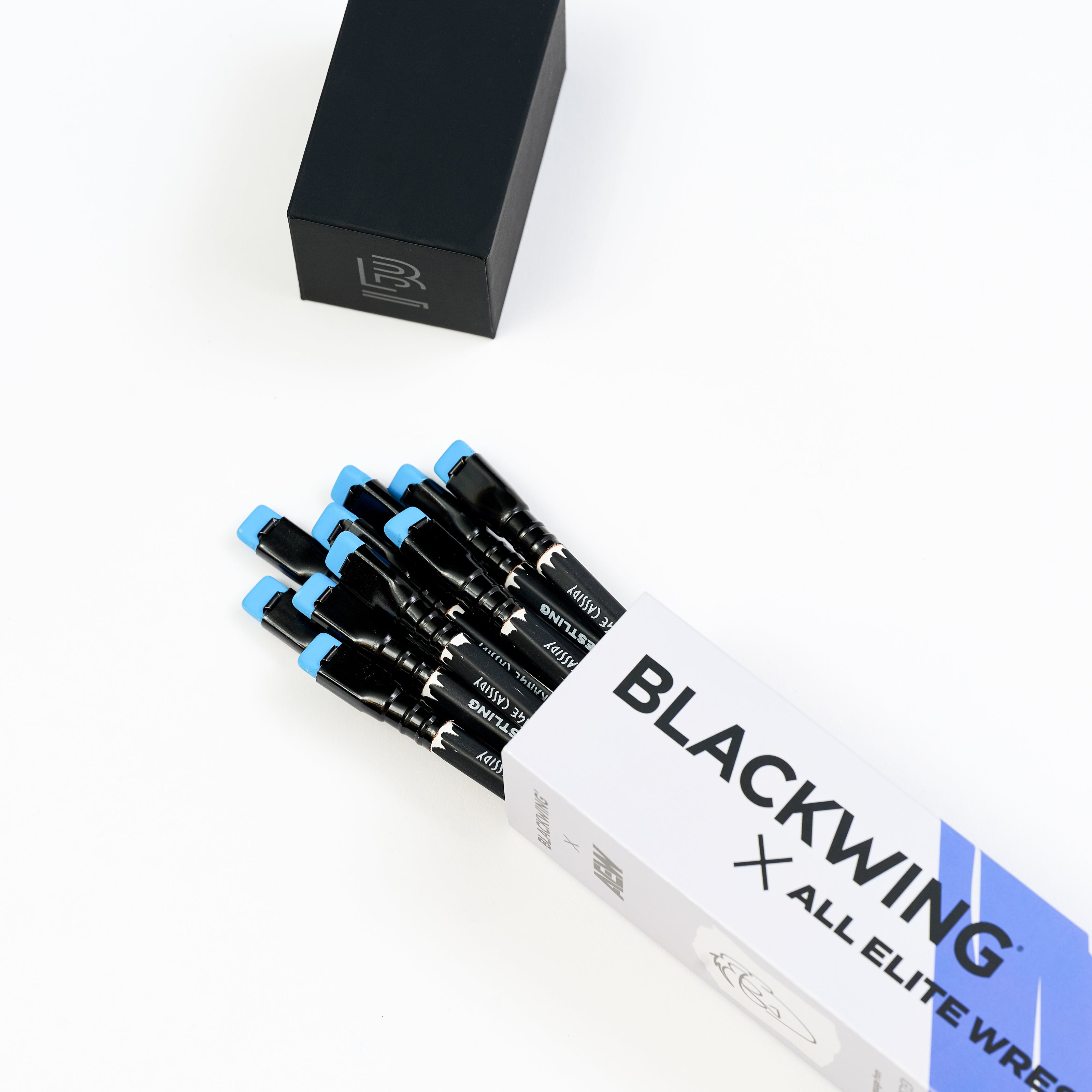 Blackwing x All Elite Wrestling Pencils inside the packaging with the lid open