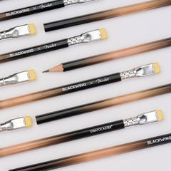 Blackwing x Fender pencils, featuring the sunburst stratocaster colorway (black and natural wood)