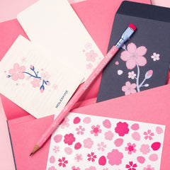 Blackwing x Moleskine Sakura pencils - pink barrel with cherry blossom print, silver blue ferrule, and hot pink eraser