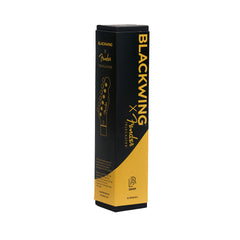A tall, narrow product box for Fender Telecaster pencils, featuring a black and gold design with the Fender and Blackwing logos, honoring the Fender Telecaster butterscotch, shown on a plain white background.
