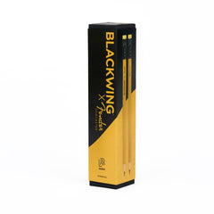 A pack of yellow and black pencils in a black and yellow rectangular box, branded BLACKWING x Fender Telecaster. The box is shown on a clean white background.