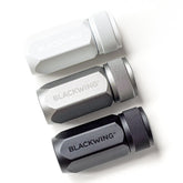 Blackwing one-step sharpeners in white, silver, and black