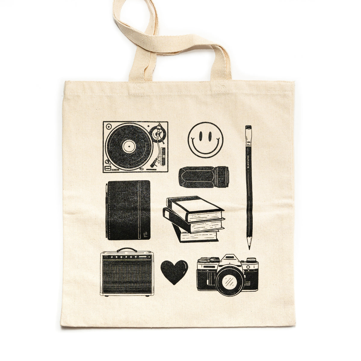 A Blackwing Doodle Tote with Blackwing pencil images on it.